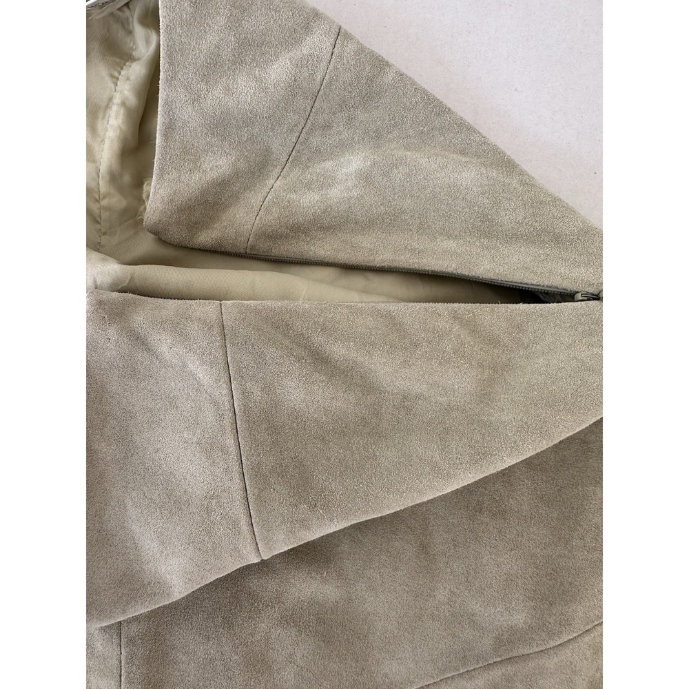 Banana Republic Genuine Leather Skirt Sage Green A-Line Suede Finish Y2K Size 6 - Picture 3 of 6